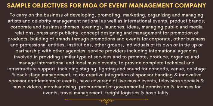 MOA Objectives of Event Management Company